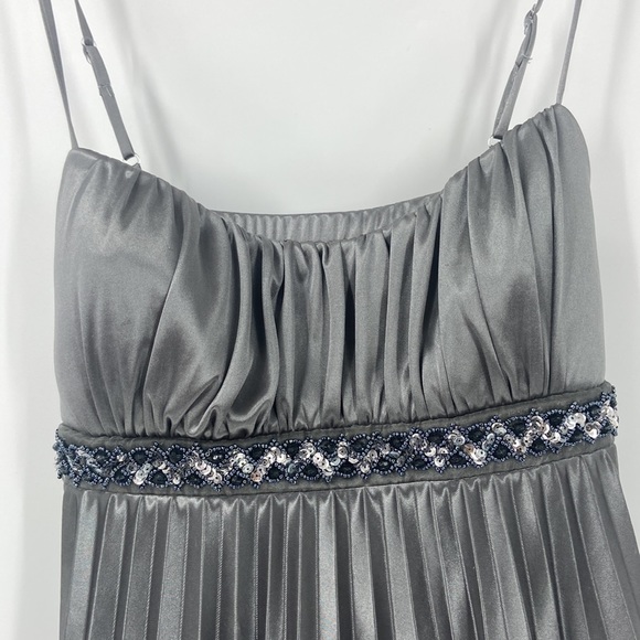 Silver grey pleated party dress pleated spaghetti strap sparkle detail - Picture 2 of 15